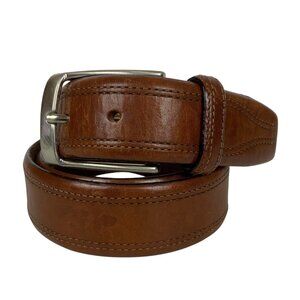 Fossil Mens Full-Grain Leather Belt Brown Size 34 With Silvertone Buckle